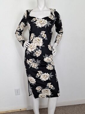 Asos Black & White Floral Square Neck Romantic Cottagecore Midi Dress Size 6